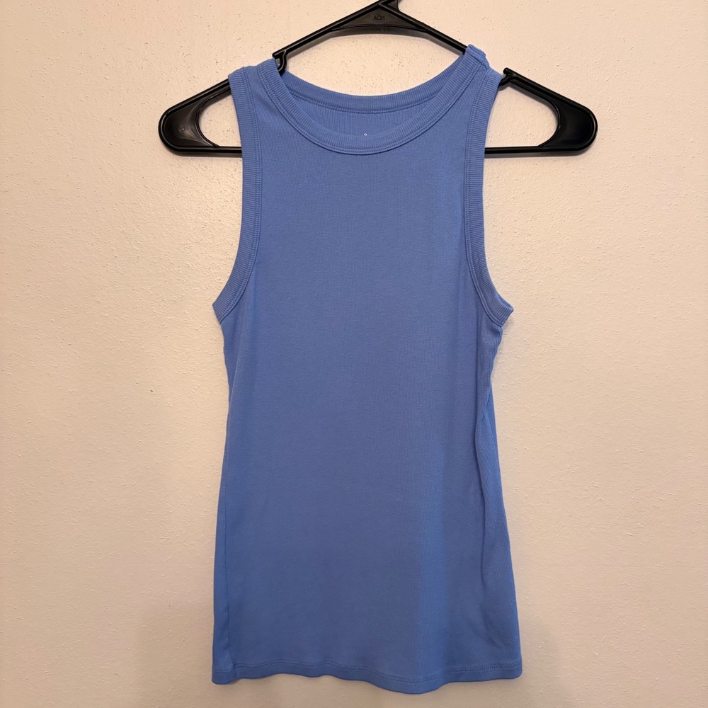 A New Day Tank Top Womens Medium Blue Ribbed High Neck Racerback BASIC